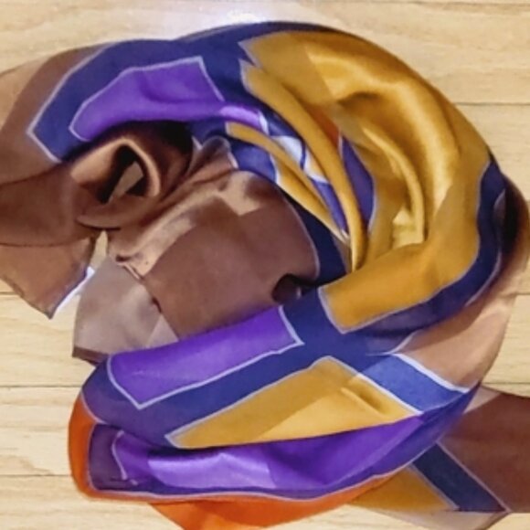 Yves Saint Laurent vintage silk colorblock geometric scarf 34" EUC - Picture 1 of 6